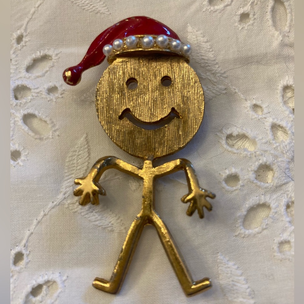 Vintage SMILEY FACE Santa Brooch Pin 1960’s 2 1/2” So cute!